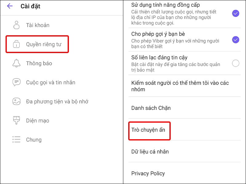 Cách thay đổi mã PIN của cuộc Trò chuyện ẩn