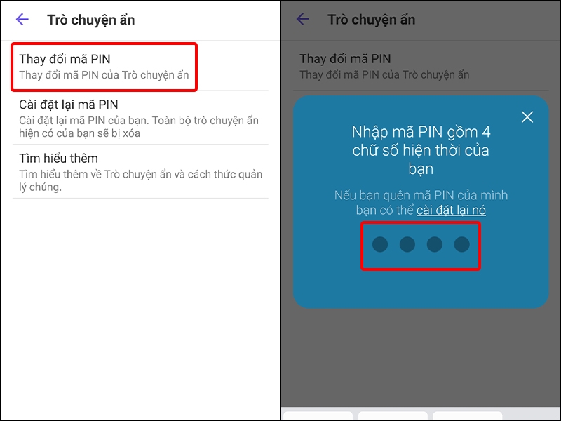 Cách thay đổi mã PIN của cuộc Trò chuyện ẩn