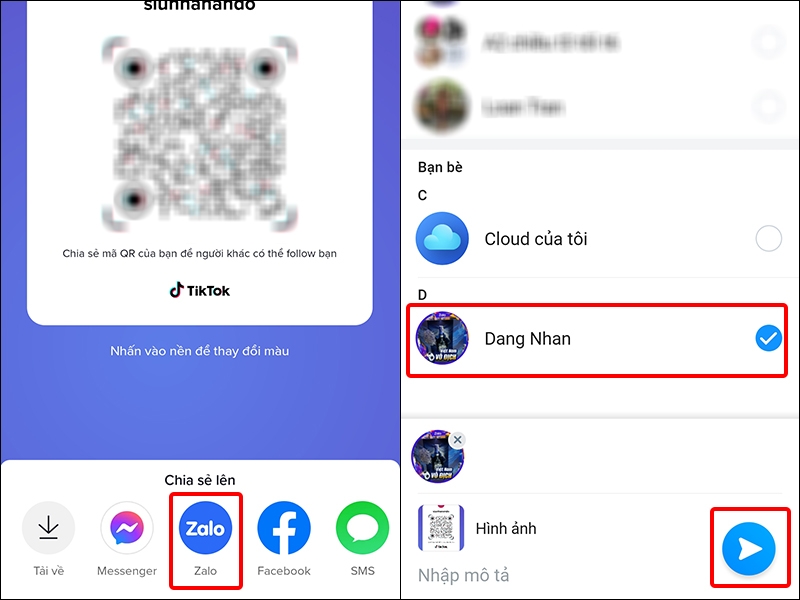 Cách chia sẻ mã QR tài khoản TikTok cá nhân sang Zalo