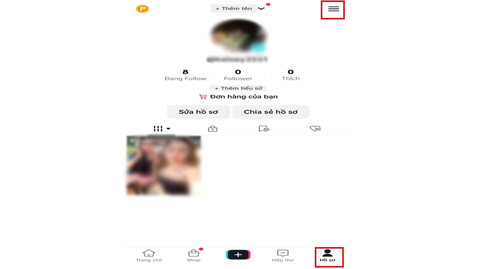 Chọn vào Biểu tượng 3 gạch
