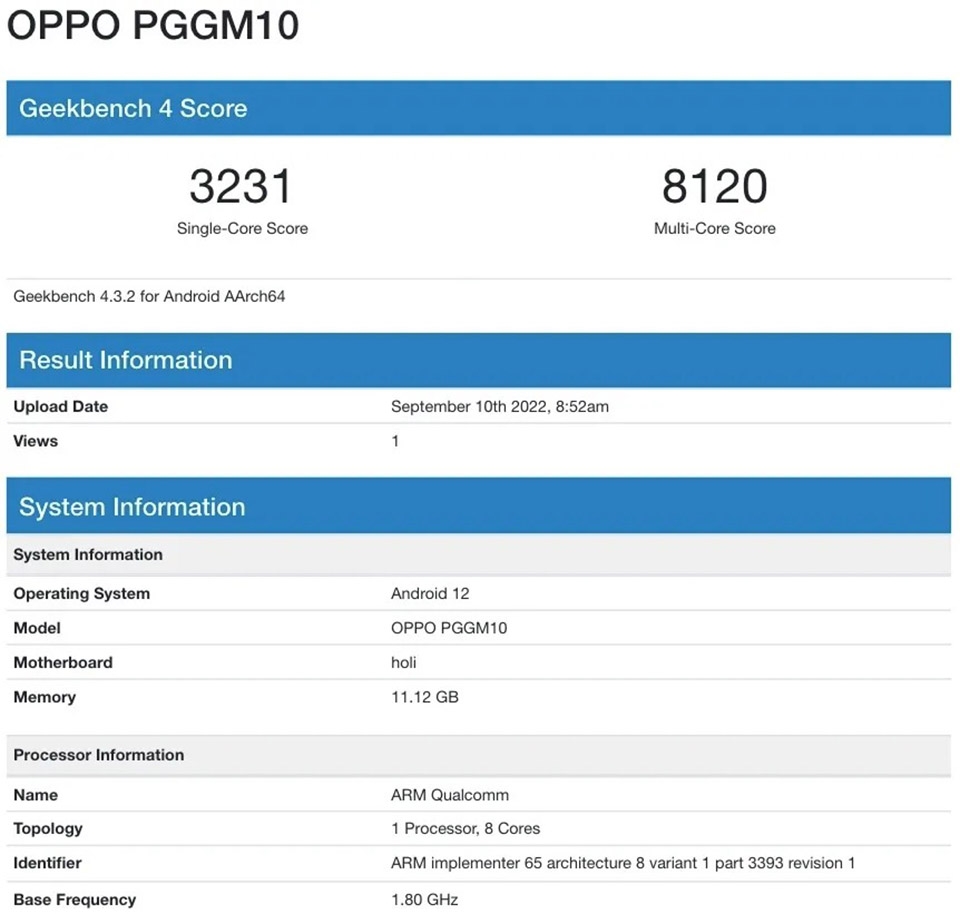 OPPO K10x lộ cấu hình trên Geekbench