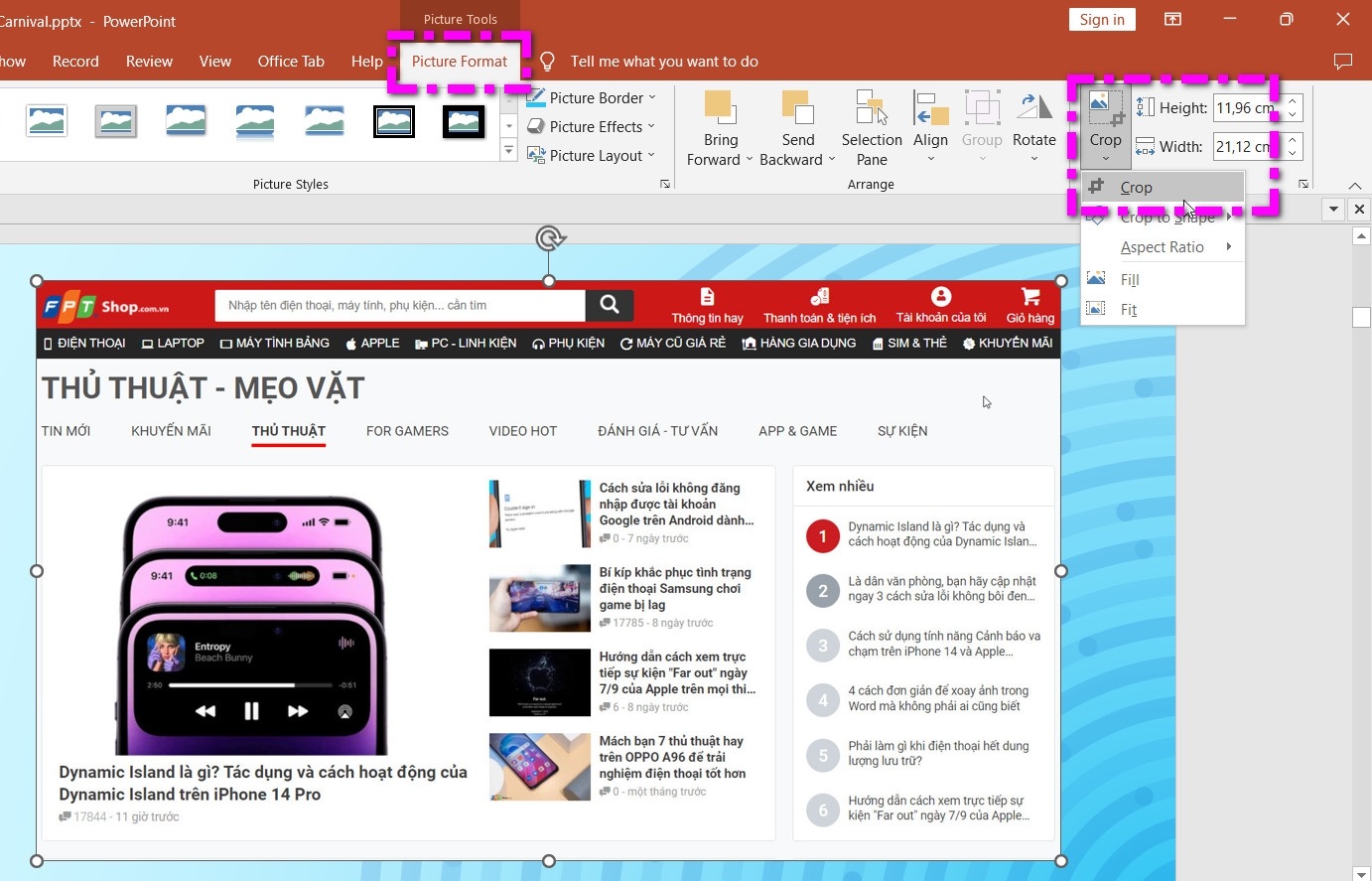 Mách bạn những cách cắt ảnh trong PowerPoint cần biết (1)