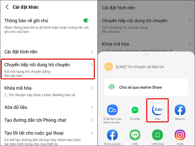 Cách chuyển tiếp cuộc trò chuyện trên ứng dụng LINE sang Zalo