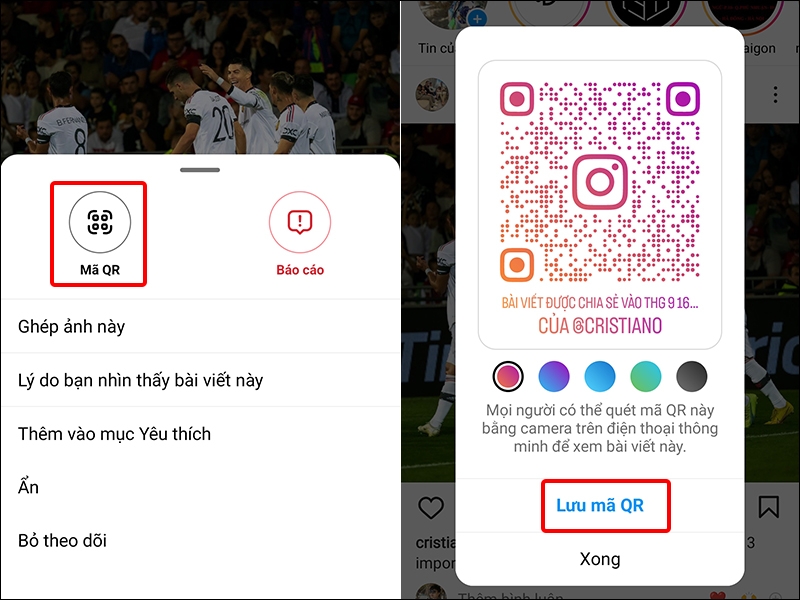 Chia sẻ bài viết trên Instagram bằng mã QR với điện thoại