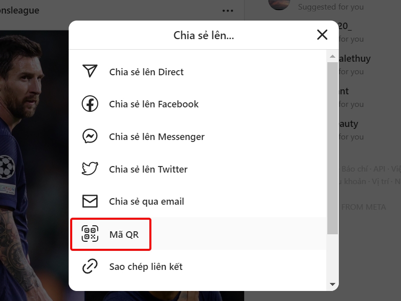 Chia sẻ bài viết trên Instagram bằng mã QR với máy tính