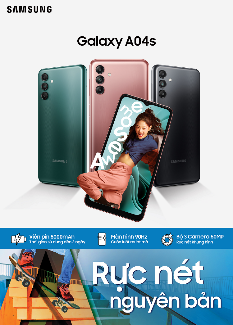 Samsung Galaxy A04s ra mắt tại VN: 3 camera 50MP, màn hình 90Hz, giá 3.99 triệu đồng