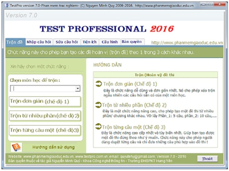 Phần mềm trộn đề trắc nghiệm TestPro