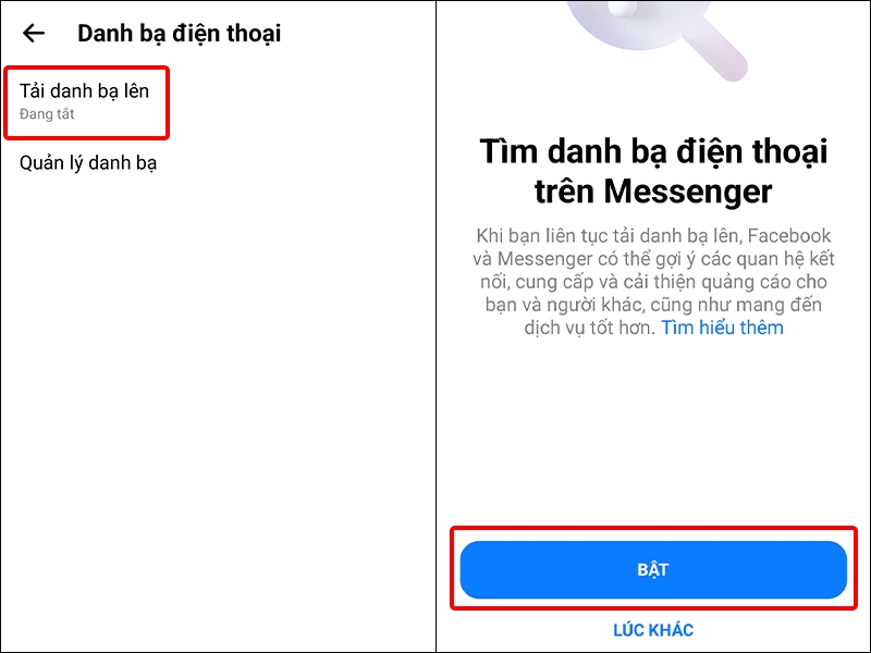 Cách tải danh bạ lên Messenger trên điện thoại