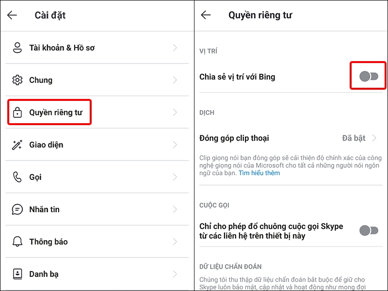 Cách bật, tắt chia sẻ vị trí trên ứng dụng Skype bằng điện thoại