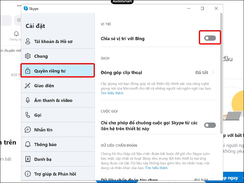 Cách bật, tắt chia sẻ vị trí trên ứng dụng Skype bằng máy tính