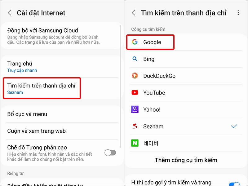 Cách thay đổi công cụ tìm kiếm trên Samsung Internet