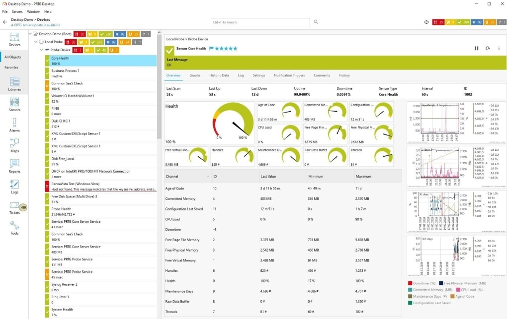 Phần mềm đo hiệu suất máy tính - PRTG Network Monitor