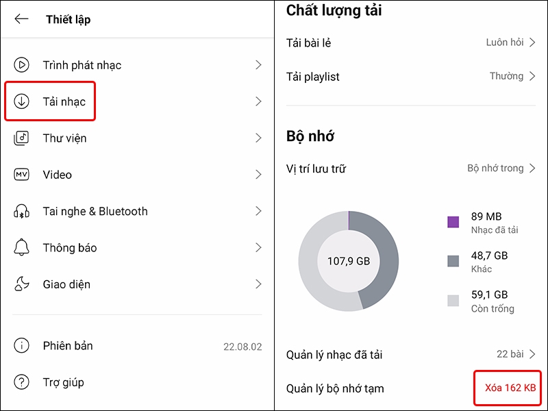 Cách xóa bộ nhớ tạm trên ứng dụng Zing MP3