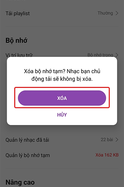 Cách xóa bộ nhớ tạm trên ứng dụng Zing MP3