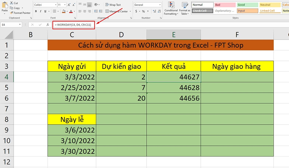 Cách sử dụng hàm WORKDAY trong Excel - Ảnh 02