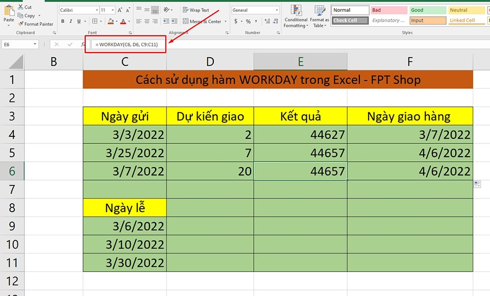 Cách sử dụng hàm WORKDAY trong Excel - Ảnh 04