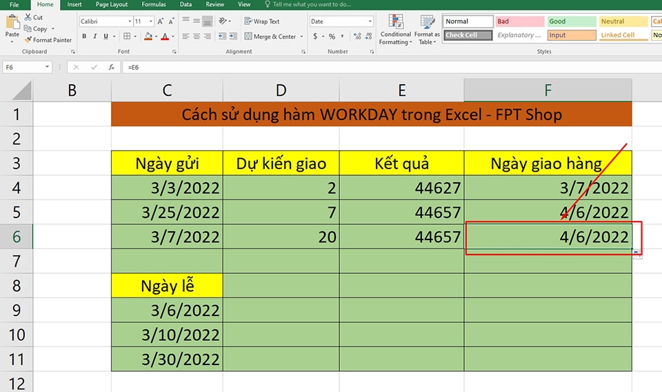 Cách sử dụng hàm WORKDAY trong Excel - Ảnh 05