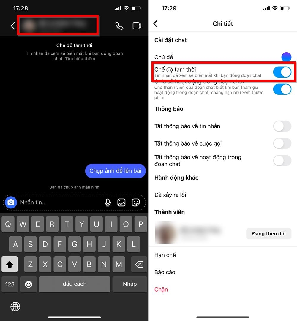 Tin nhắn tự hủy Instagram