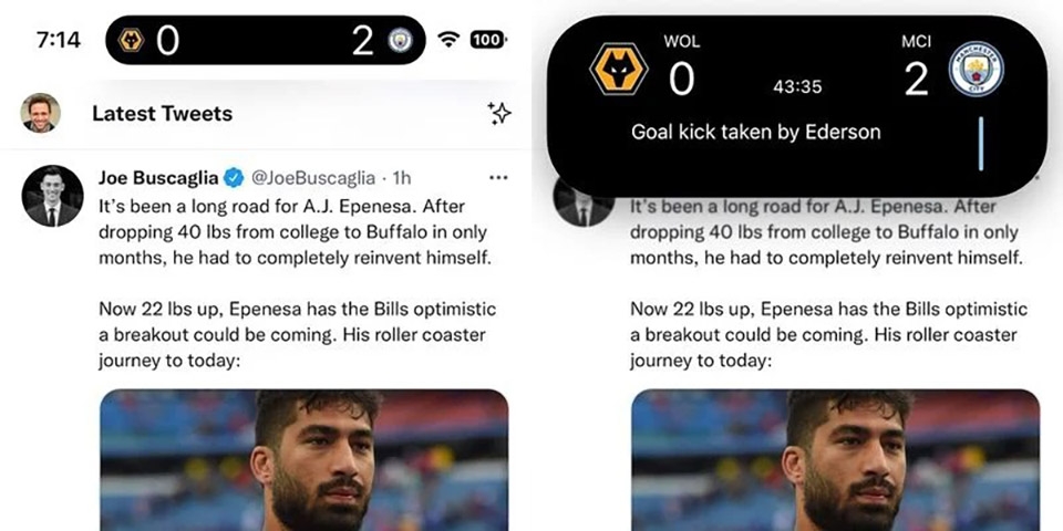 iOS 16.1 hiển thị tỷ số thể thao trực tiếp trên Dynamic Island của iPhone 14 Pro (ảnh 2) iOS 16.1 hiển thị tỷ số thể thao trực tiếp trên Dynamic Island của iPhone 14 Pro (ảnh 2)