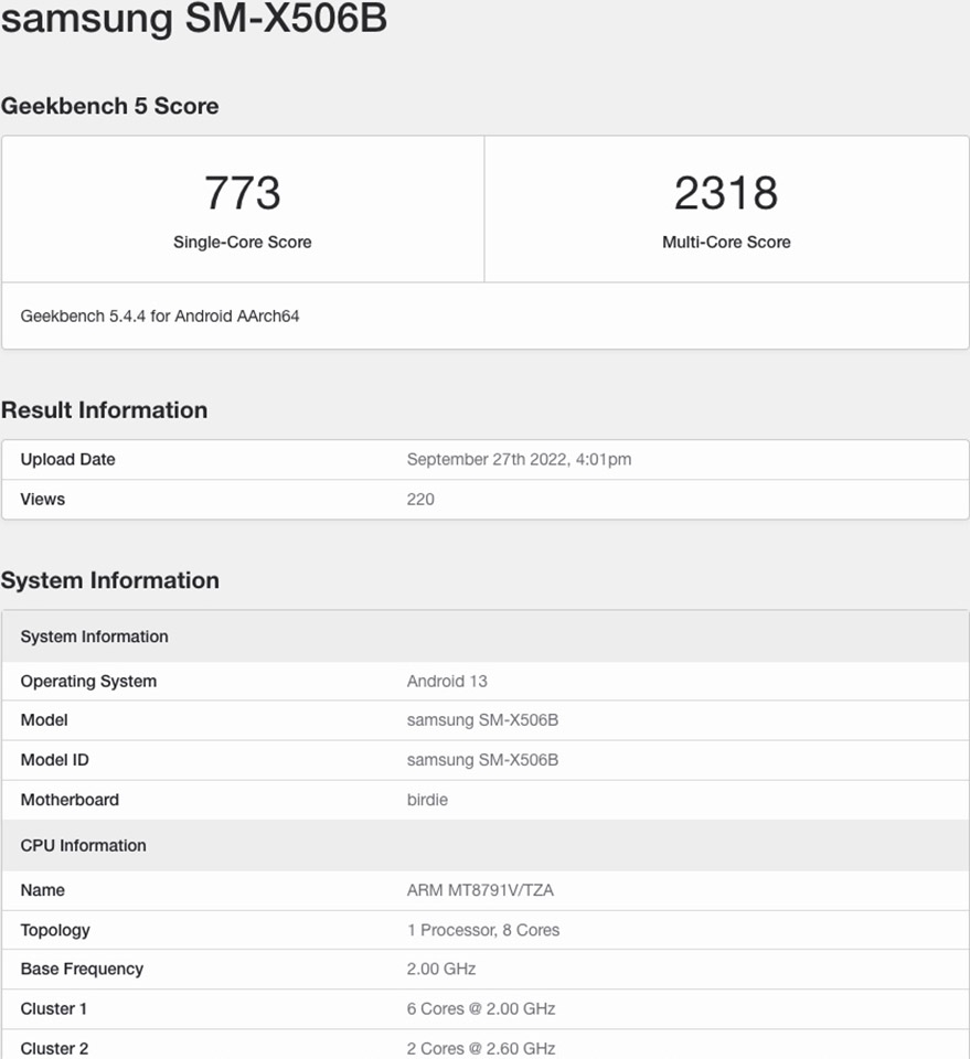 Galaxy Tab S8 FE xuất hiện trên Geekbench