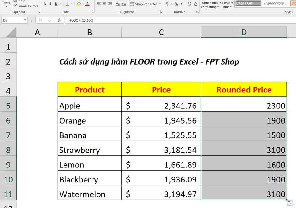 Hàm FLOOR trong Excel - Ảnh 05 Hàm FLOOR trong Excel - Ảnh 05