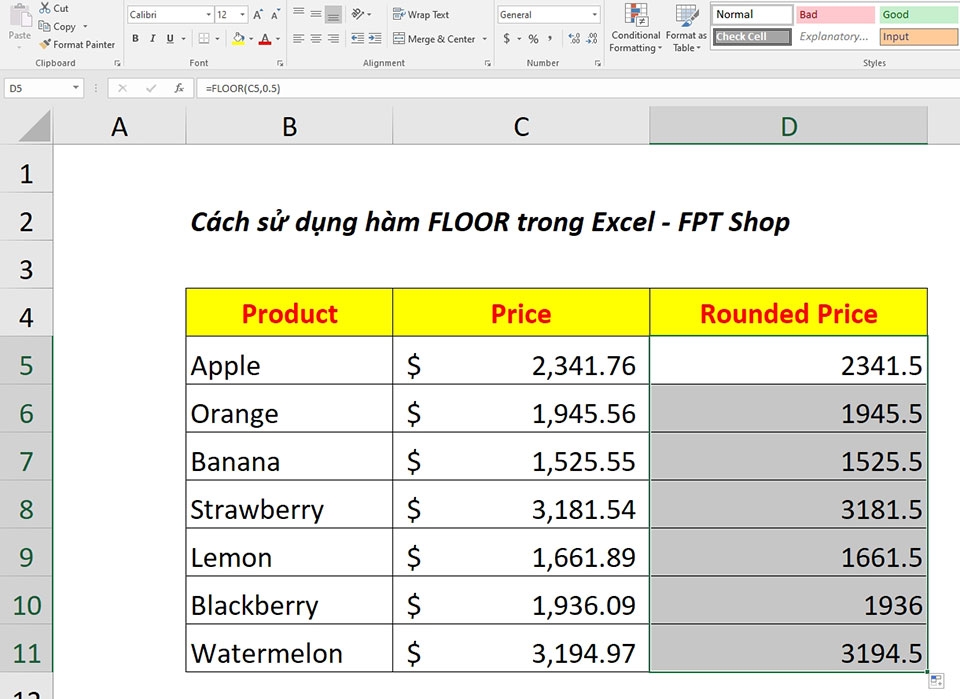 Hàm FLOOR trong Excel - Ảnh 12 Hàm FLOOR trong Excel - Ảnh 12