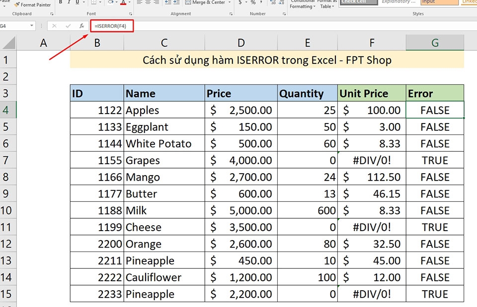 Hàm ISERROR trong Excel - Ảnh 03 Hàm ISERROR trong Excel - Ảnh 03