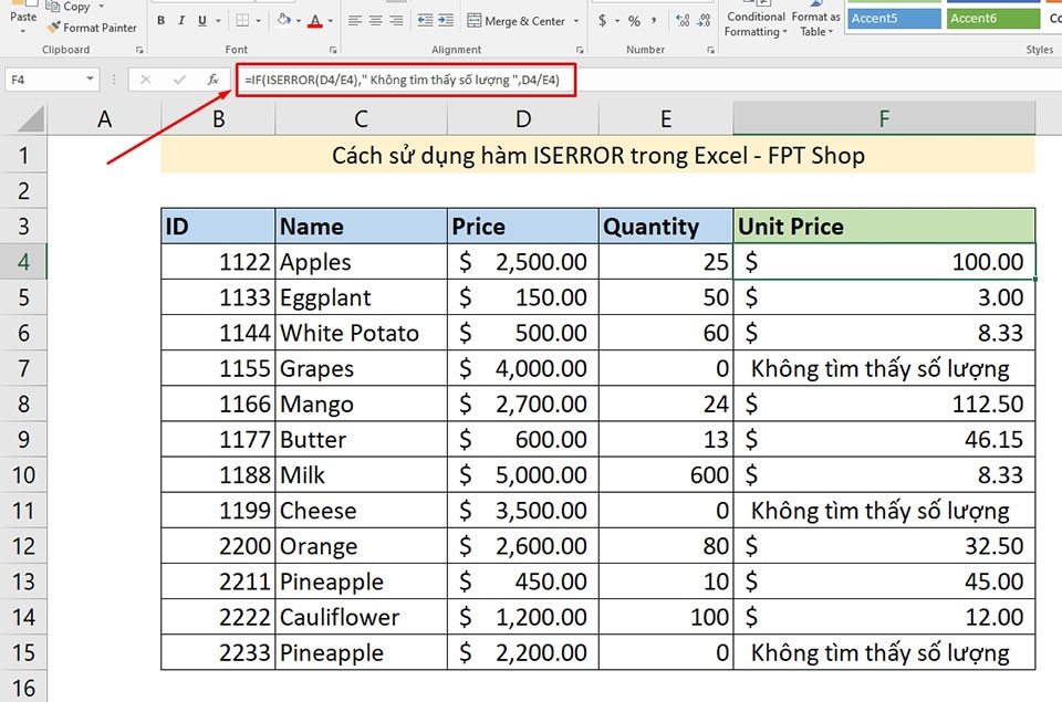 Hàm ISERROR trong Excel - Ảnh 05 Hàm ISERROR trong Excel - Ảnh 05