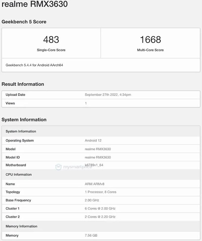 Realme 10 xuất hiện trên Geekbench (ảnh 1) Realme 10 xuất hiện trên Geekbench (ảnh 1)