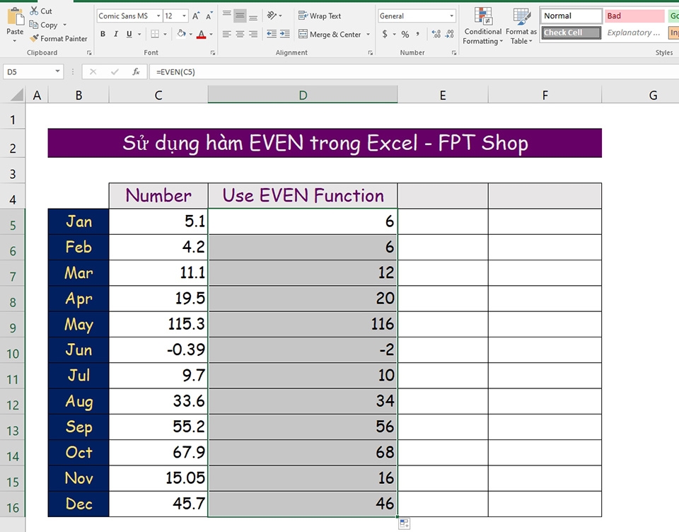 Hàm EVEN trong Excel - Ảnh 04