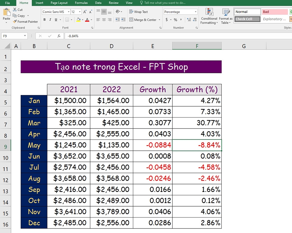 Tạo note trong Excel - Ảnh 01