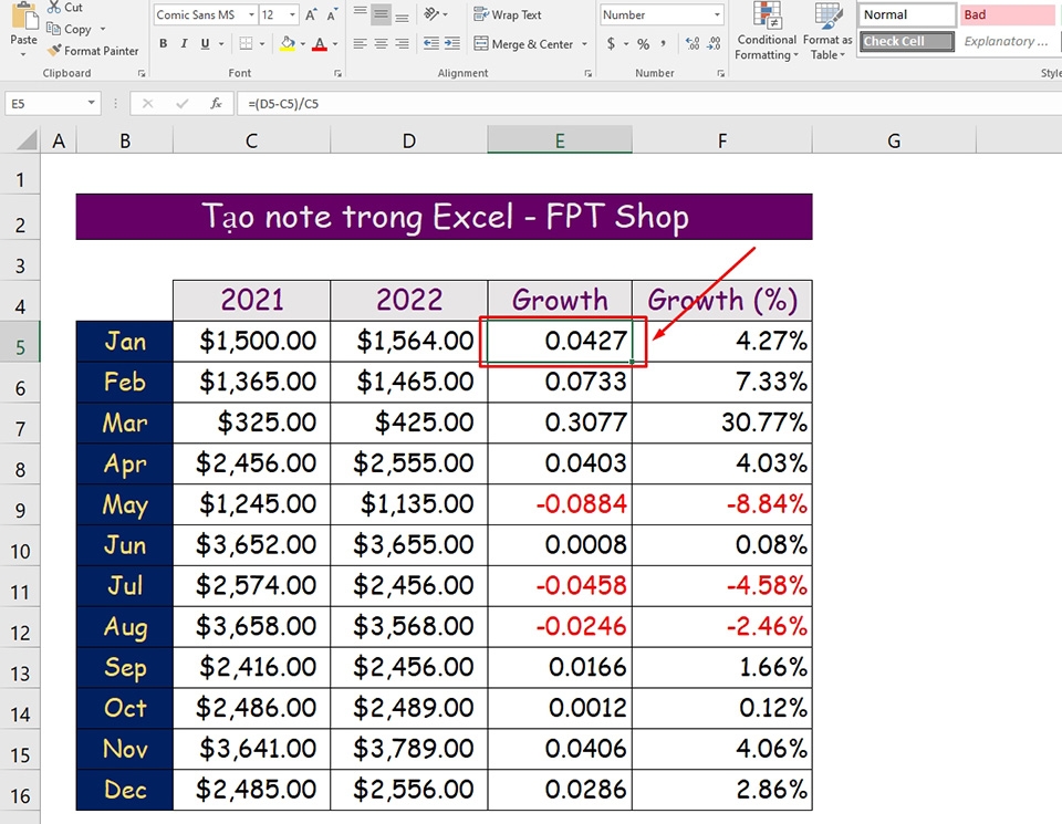 Tạo note trong Excel - Ảnh 02
