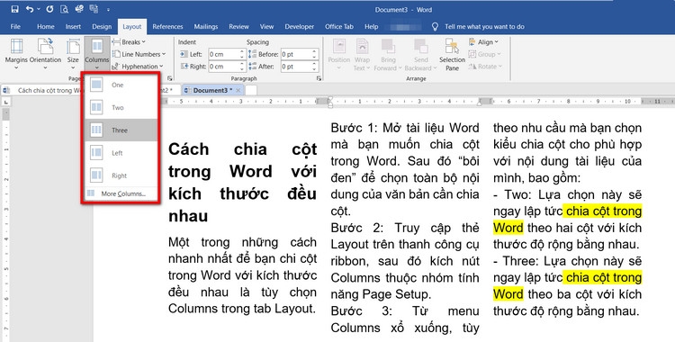Bật mí cách chia cột trong Word thành nhiều cột và tùy chỉnh cực dễ (3)
