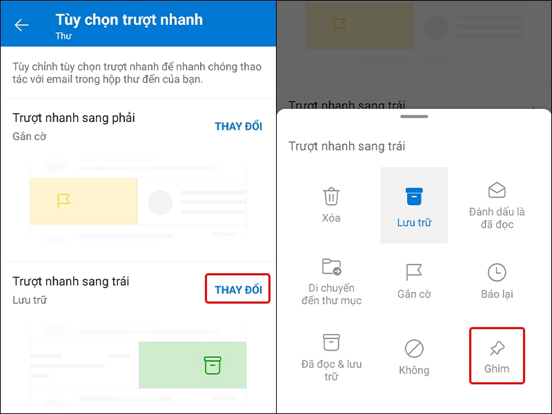 Hướng dẫn sử dụng tùy chọn trượt nhanh trên Outlook