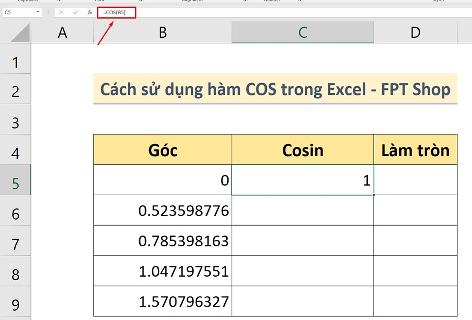Hàm COS trong Excel - Ảnh 03 Hàm COS trong Excel - Ảnh 03