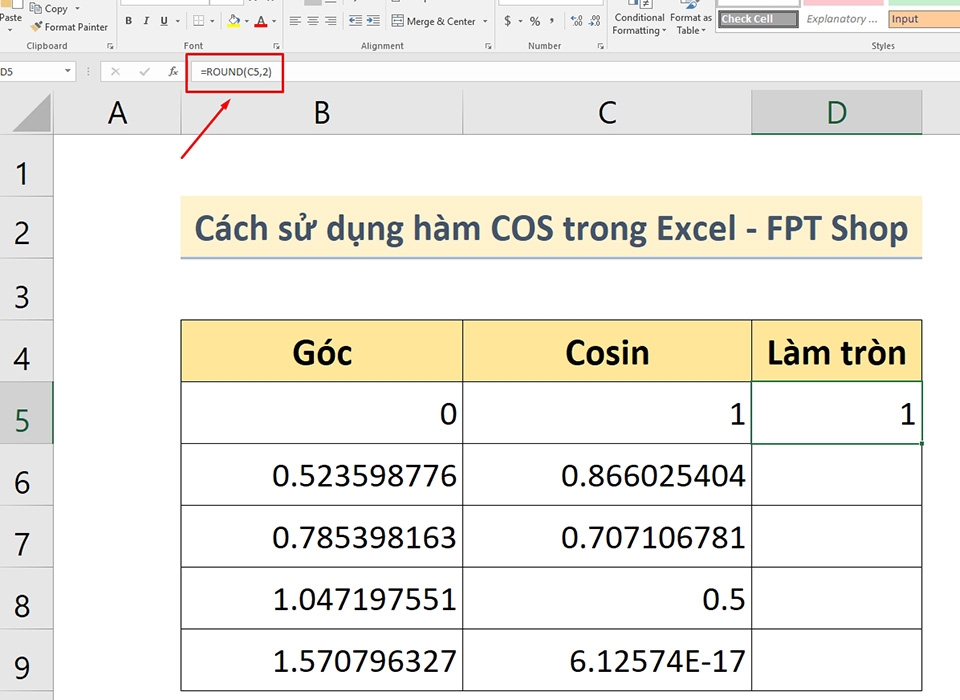 Hàm COS trong Excel - Ảnh 05 Hàm COS trong Excel - Ảnh 05