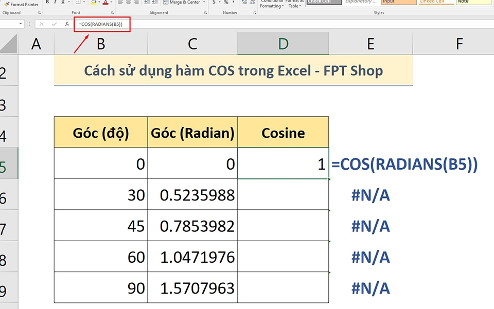 Hàm COS trong Excel - Ảnh 08 Hàm COS trong Excel - Ảnh 08