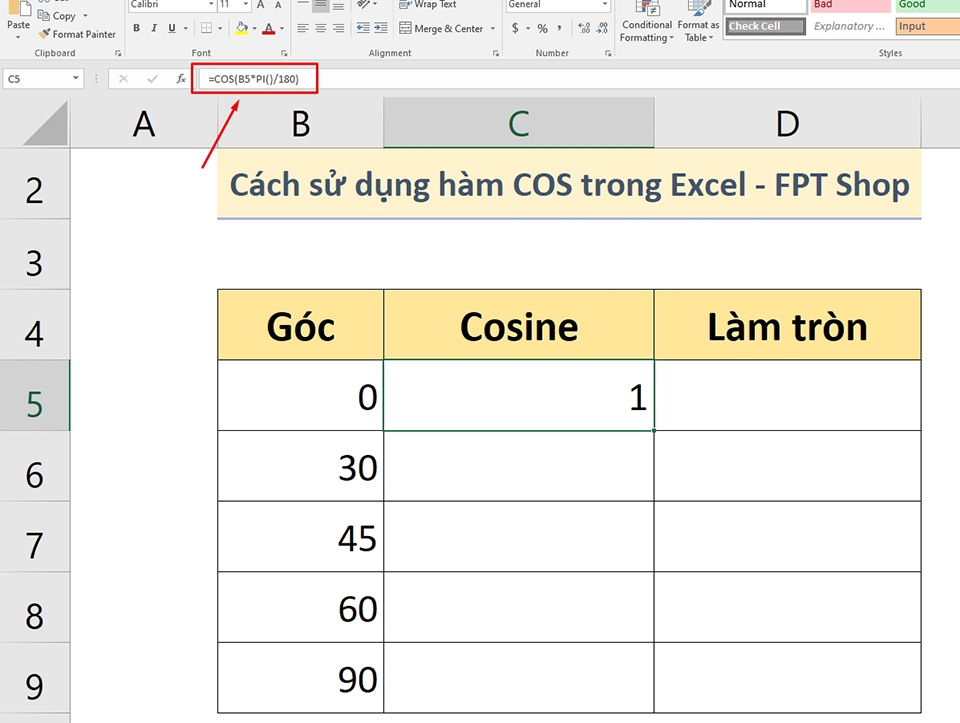 Hàm COS trong Excel - Ảnh 11 Hàm COS trong Excel - Ảnh 11