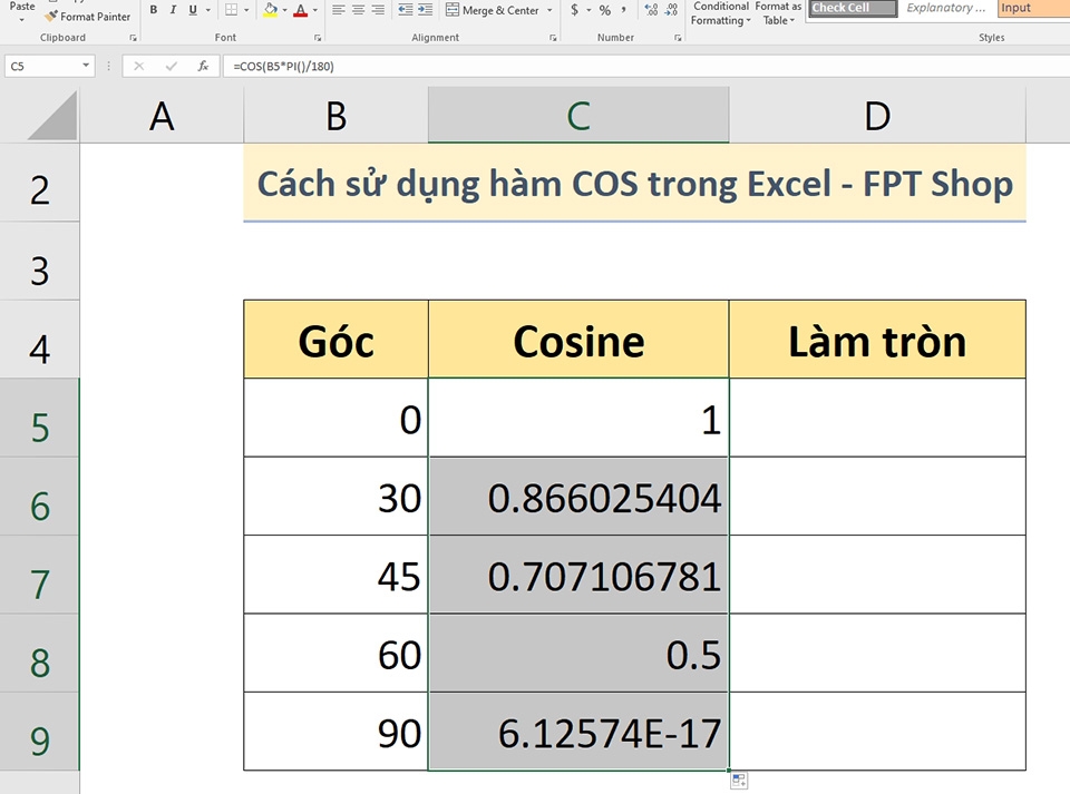 Hàm COS trong Excel - Ảnh 12 Hàm COS trong Excel - Ảnh 12