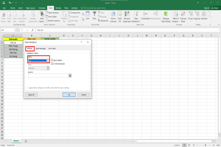 Tạo lựa chọn trong Excel (2)