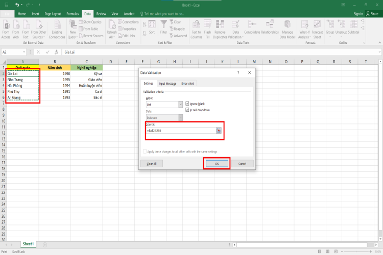 Tạo lựa chọn trong Excel (3)