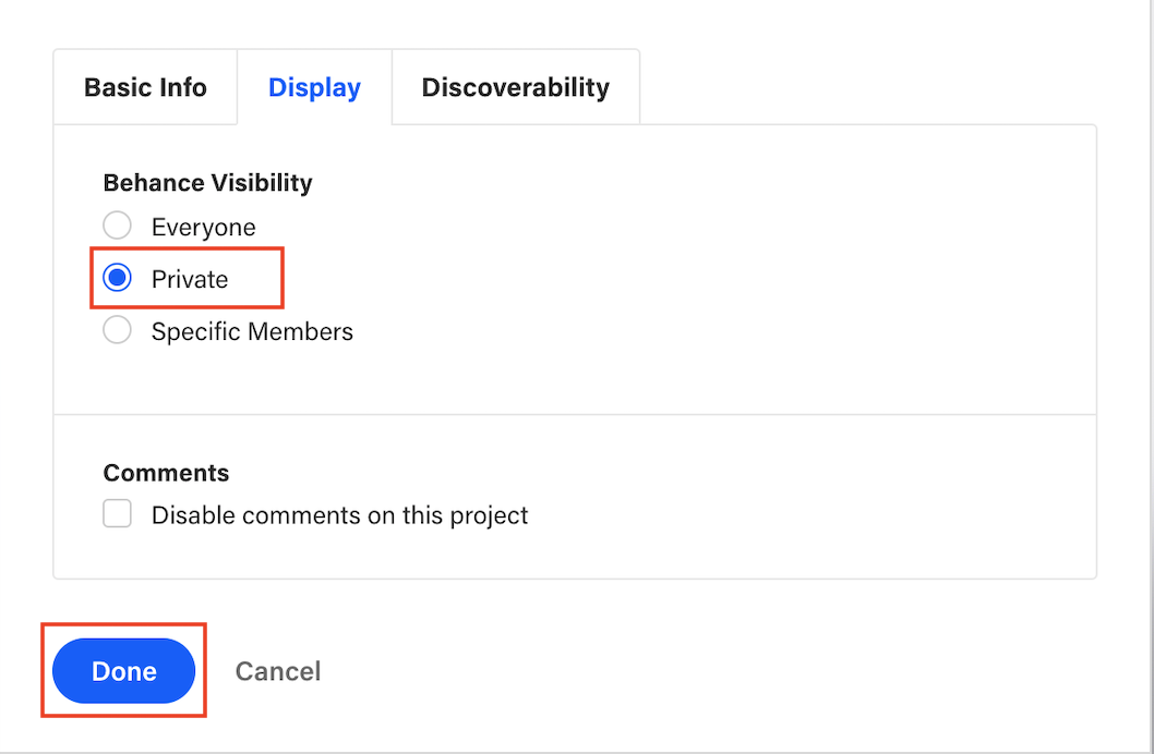 Cách để Portfolio Behance ở chế độ riêng tư