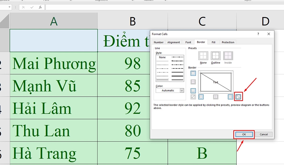 Tạo đường kẻ chéo trong ô Excel - Ảnh 04
