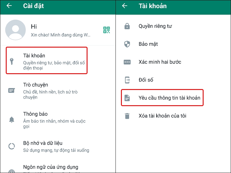 Hướng dẫn tải xuống thông tin của bạn trên WhatsApp bằng điện thoại