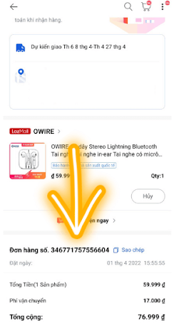 Hủy đơn hàng bằng cách gọi cho tổng đài