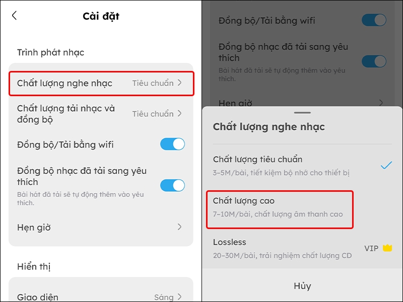 Cách thay đổi chất lượng nghe nhạc, tải nhạc trên ứng dụng Nhaccuatui