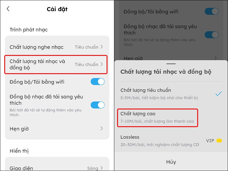 Cách thay đổi chất lượng nghe nhạc, tải nhạc trên ứng dụng Nhaccuatui