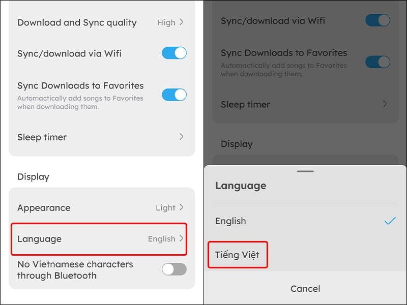 Cách thay đổi ngôn ngữ giao diện Nhaccuatui sang tiếng Việt