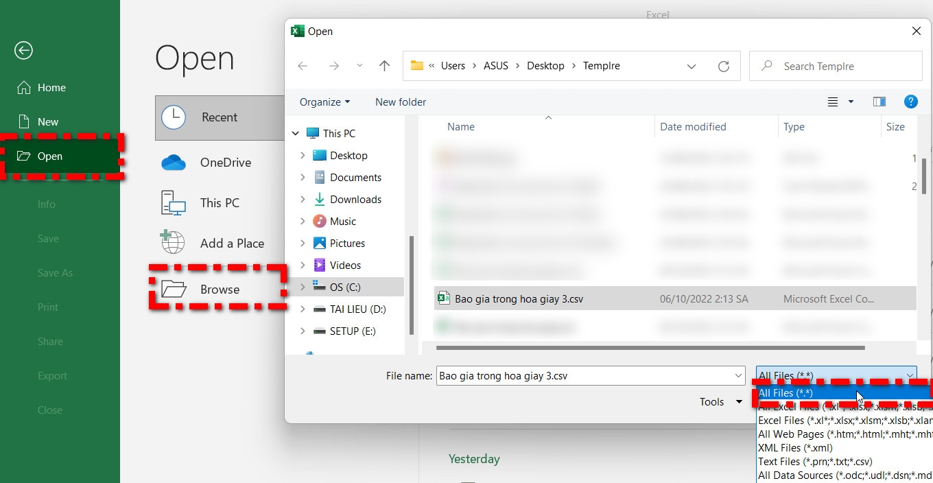 Cách mở file CSV