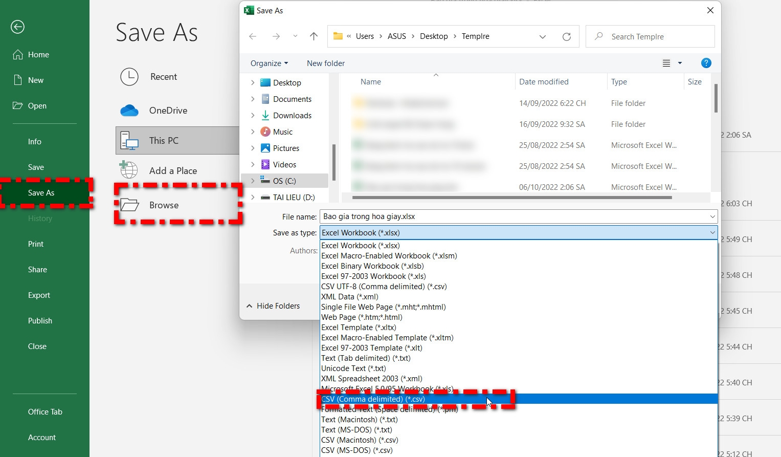 Cách tạo file CSV